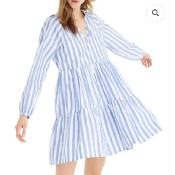 J. Crew Striped Blue/White Tiered Popover Cotton Dress sz M Preppy Minimalist - Picture 11 of 12